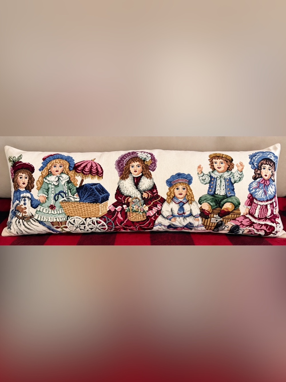 Dakota Victorian Doll Tapestry Lumbar Pillow 30” x 12” Vintage Style Decor
